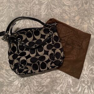 Vintage Coach Black and Cream Patterned Bag